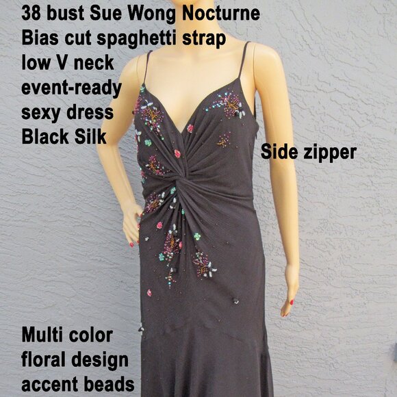 38" bust Sue Wong Nocturne bias cut spaghetti strap low V neck event-ready dress - Picture 2 of 15